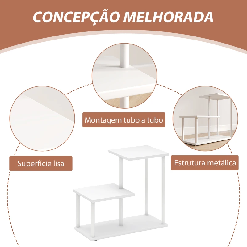 HOMCOM Estante de 3 Níveis Estilo Moderna com Estrutura de Metal e Prateleira de Arrumação para Secretária 40x20x34,5 cm Branco