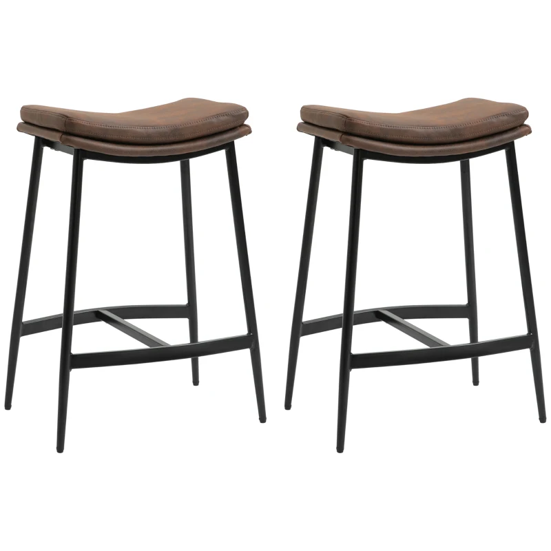 HOMCOM Set 2 Sgabelli da Bar in Stile Industriale con Poggiapiedi, in Finta Pelle, 48.5x38.5x68.5 cm, Nero e Marrone