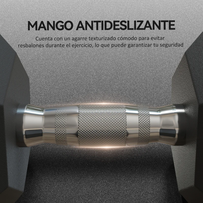 HOMCOM Set de 2 Mancuernas Hexagonales de 2 x 15 kg de Hierro Fundido Recubiertas en Goma para Entrenamiento en Casa Gimnasio