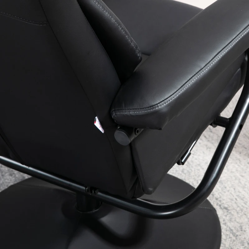 HOMCOM Swivel Recliner Chair with Footstool, PU Leather Recliner Armchair with Ottoman, Steel Base, Upholstered Reclining Chair for Living Room, Bedroom, Office, Black