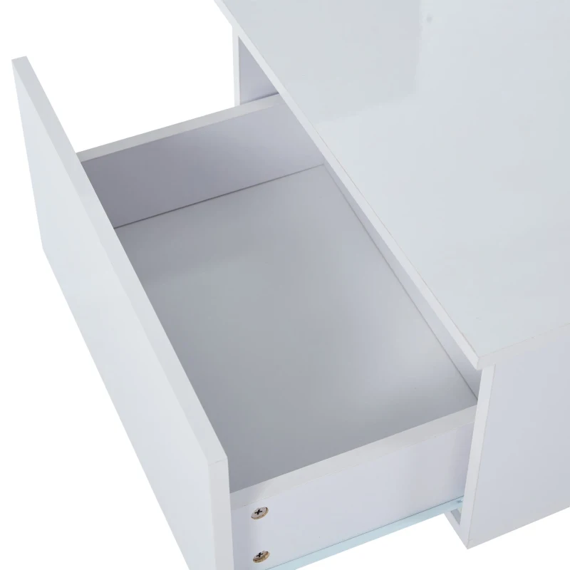 Modern Coffee Table with 2 Storage Drawers, High Gloss Finish, Customisable LED Lights, Ideal for Living Room, 100L x 50W x 35H cm, White