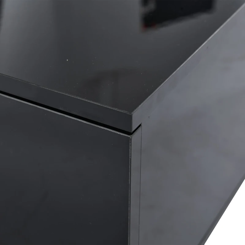 Modern High Gloss Coffee Table with 2 Storage Drawers, Unique Shape Centre Table with Customisable LED Lights, 100L x 50W x 35H cm, Black