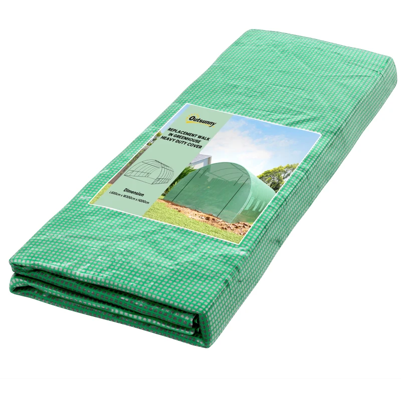 Outsunny 3 x 2 x 2m Greenhouse Replacement Cover ONLY Winter Garden Plant PE Cover for Tunnel Walk-in Greenhouse with Roll-up Windows Door Outdoor, Green