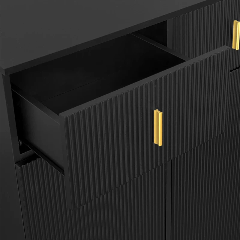 Elegant Sideboard with Adjustable Shelves, Gold-Plated Details, Shoe Cabinet with Push-to-Open Design, 83L x 35W x 101H cm, Black