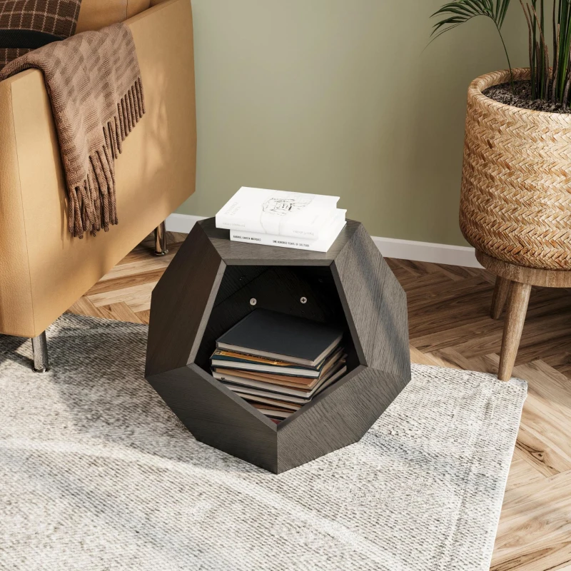Niche pour chat polygonale avec veinure de bois, table d'appoint pour le canapé, 66x66x53 cm, Brun noir
