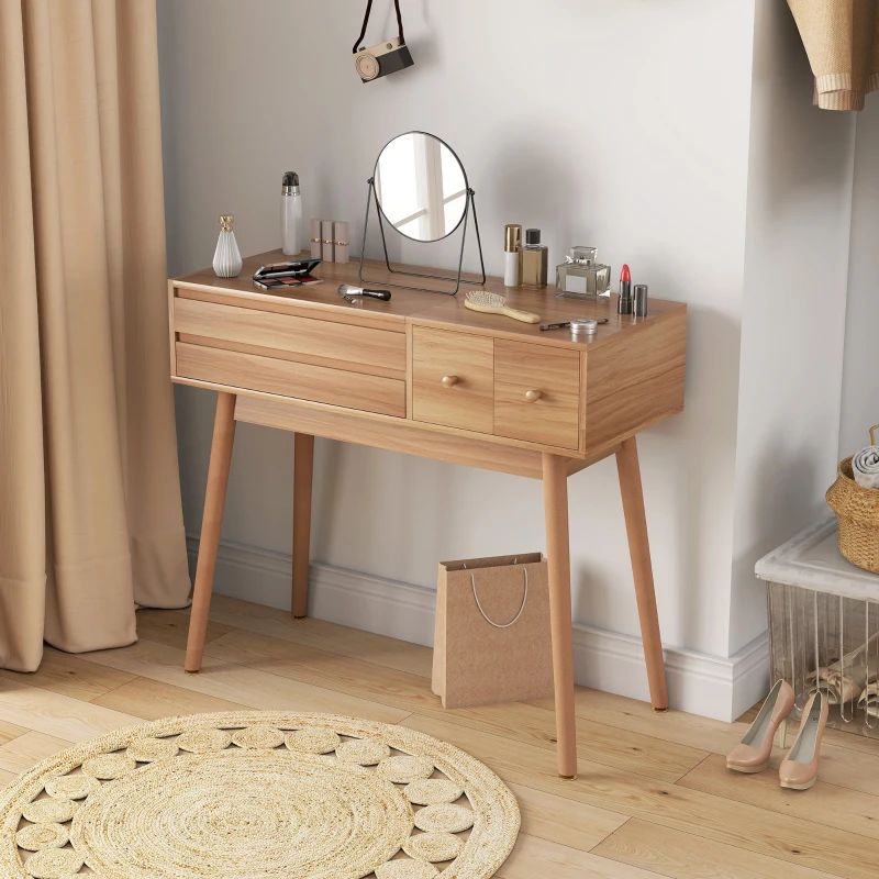 HOMCOM Table de Maquillage avec Miroir à Lumières LED et Espace de Rangement en Bois, 100x40x87 cm(m-4)