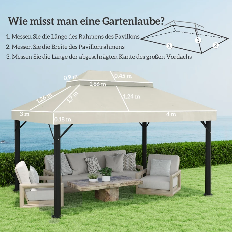 Outsunny Pavillon-Ersatzdach, 3 x 4 m, Ersatzplane mit Wasserablauf-Öffnungen, Polyester, Sonnenschutz, UPF30+, Hellgrau