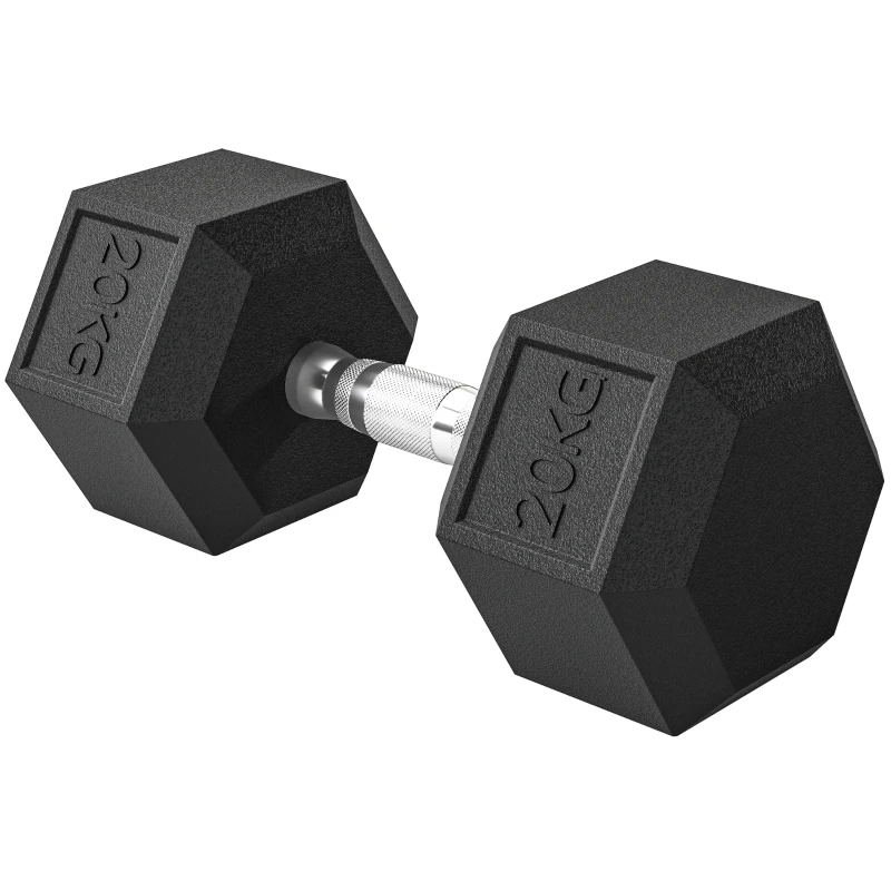 HOMCOM Haltère courte poids 20 Kg - Haltère hexagonale entraînement musculaire & haltérophilie - métal caoutchouc noir