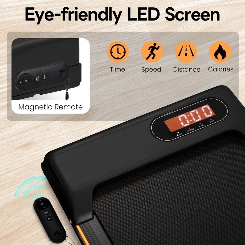 Folding Under Desk Treadmill with Adjustable Incline, LED Display, Magnetic Remote Control, 1-6 km/h Speed, 111L x 47.5W x 15H cm, Black