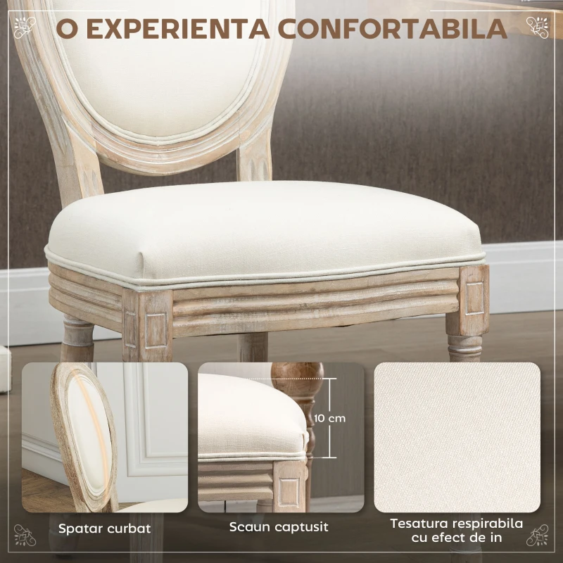 Homcom Set 2 Scaune Vintage – Capitontate, Alb, pentru Sufragerie