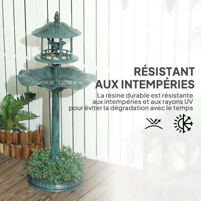 Outsunny Bain d'oiseaux abreuvoir pour oiseaux jardinière 3 en 1 Ø 50 x 113 cm polypropylène vert-de-gris