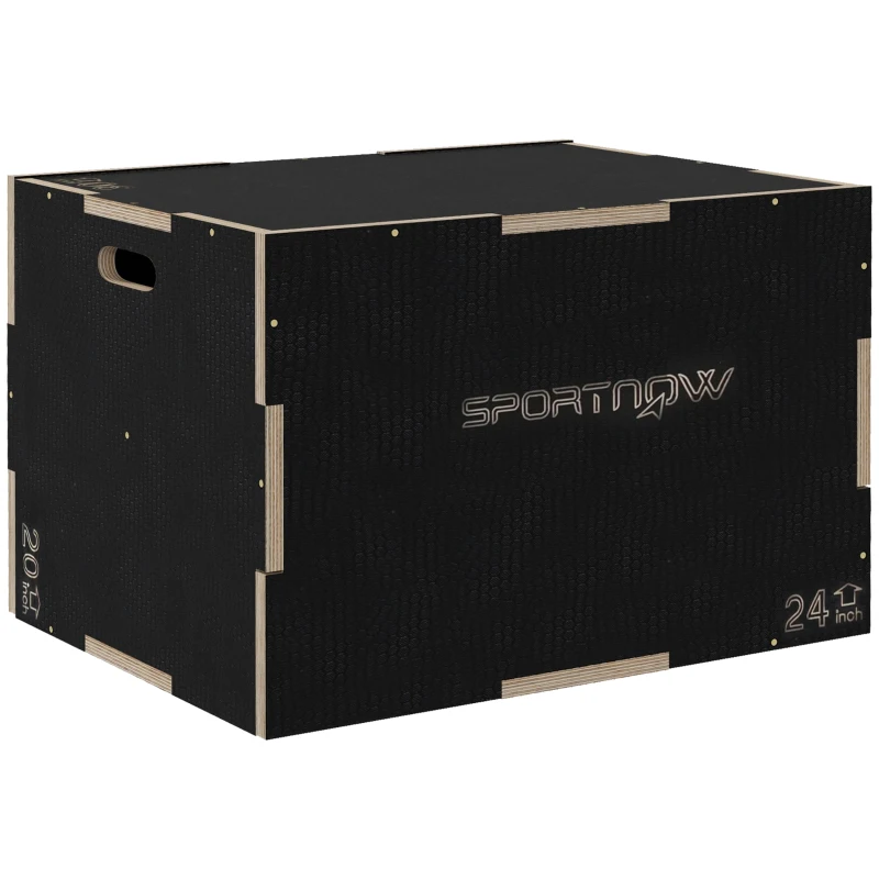 SPORTNOW Box Jump Pliometric cu 3 Înălțimi din Lemn Anti-Alunecare 76-61-51cm, Negru