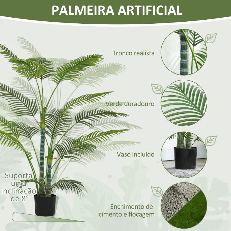 HOMCOM Planta Artificial Decorativa 170 cm Palmeira Artificial com Vaso e Folhas para Interior Casa Sala Escritório Verde