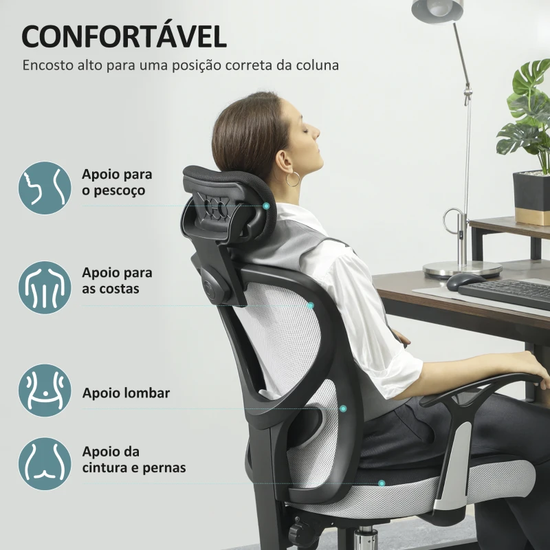 Vinsetto Cadeira de Escritório com Função Reclinável Apoio para a Cabeça e Suporte Lombar 62x67x108-118 cm Cinza
