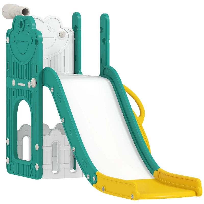 AIYAPLAY Toboggan pour tout-petits 5 en 1 toboggan autoportant pour enfant avec panier de basket, télescope, 178x70x86cm, jaune