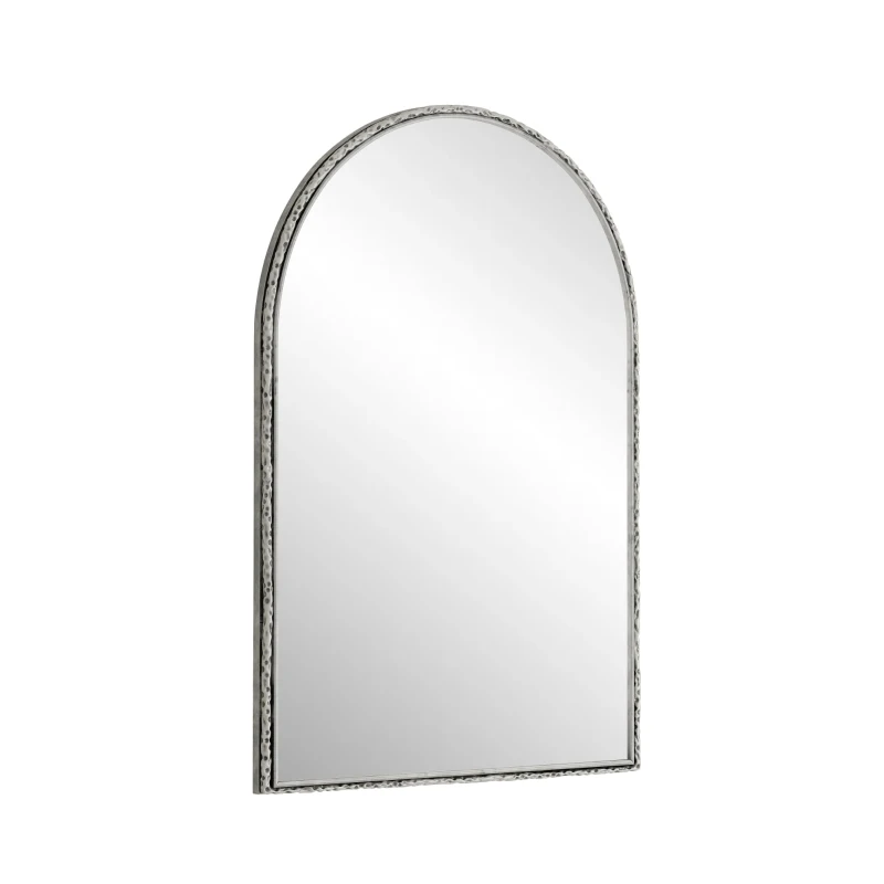 Specchio da parete ad arco con cornice in ferro, specchio da trucco per bagno, 61x2,5x91 cm, Argento