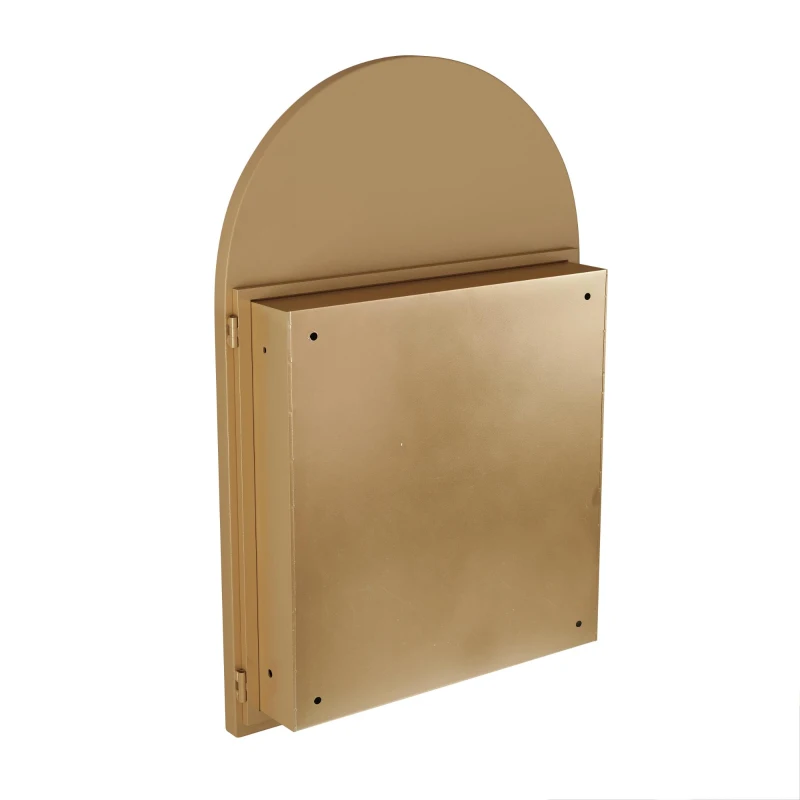 Armoire murale avec miroir arqué et cadre en métal, pour salle de bain, salon et chambre à coucher, 91x61x12 cm, Or