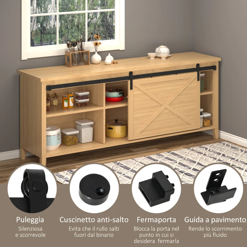 HOMCOM Kit per Porta Scorrevole in Legno con Binario 200cm e Portata 20kg, Nero