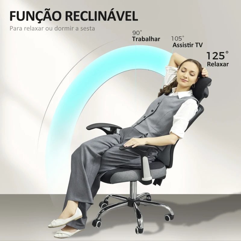 Vinsetto Cadeira de Escritório com Função Reclinável Apoio para a Cabeça e Suporte Lombar 62x67x108-118 cm Cinza Escuro
