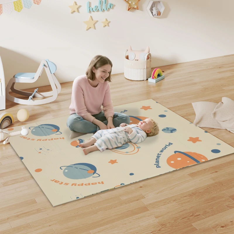AIYAPLAY Space-Themed Baby Plat Mat Double Sided, Foldable, Water-Resistant for Outdoor/Indoor, 177 x 146 x 1.5cm