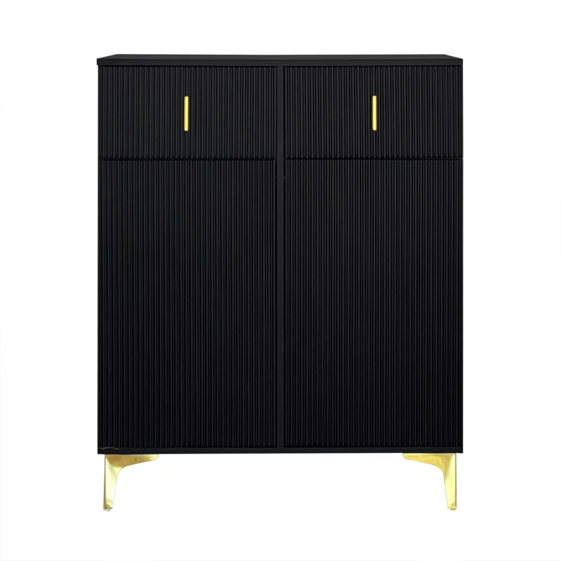 Elegant Sideboard with Adjustable Shelves, Gold-Plated Details, Shoe Cabinet with Push-to-Open Design, 83L x 35W x 101H cm, Black