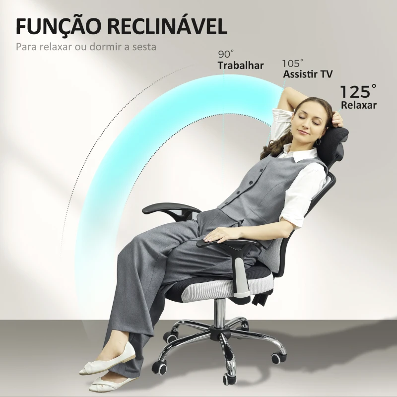 Vinsetto Cadeira de Escritório com Função Reclinável Apoio para a Cabeça e Suporte Lombar 62x67x108-118 cm Cinza