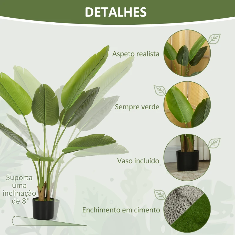 HOMCOM Planta Artificial Decorativa 109 cm Bananeira Artificial com Vaso e Folhas para Interior Casa Sala de Estar Escritório Verde