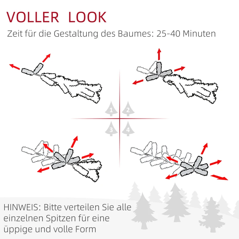 HOMCOM Kunstmatige Kerstboom 180 cm Potlood Den met Sneeuw, 492 Toppunten voor binnen