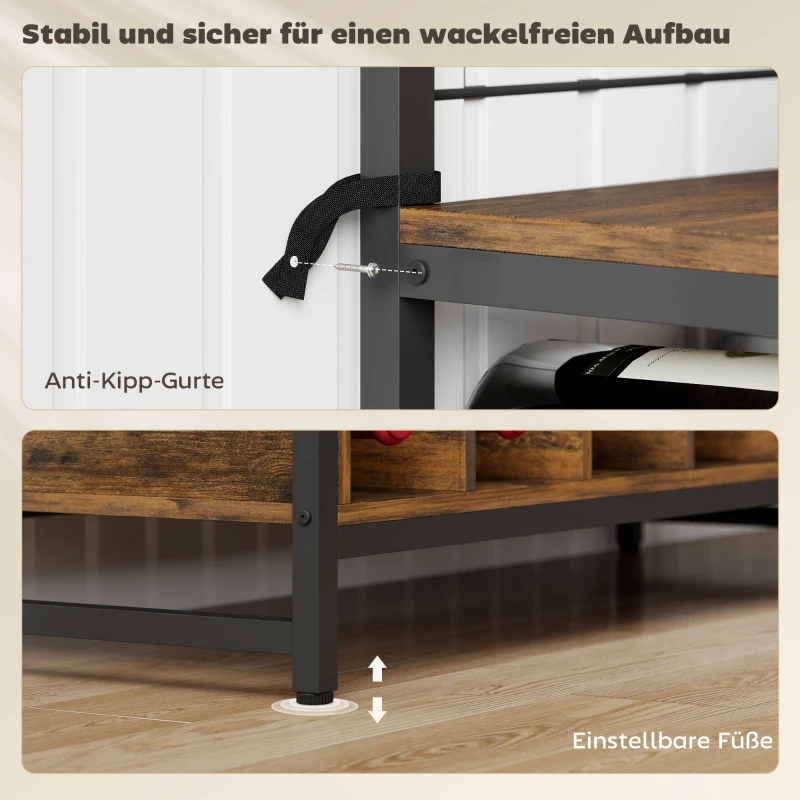 HOMCOM Küchenregal mit Arbeitsfläche, Metallgitterpaneele, 5 Haken, Küchenschrank für Gewürze, Töpfe, Pfannen, Braun(m-7)