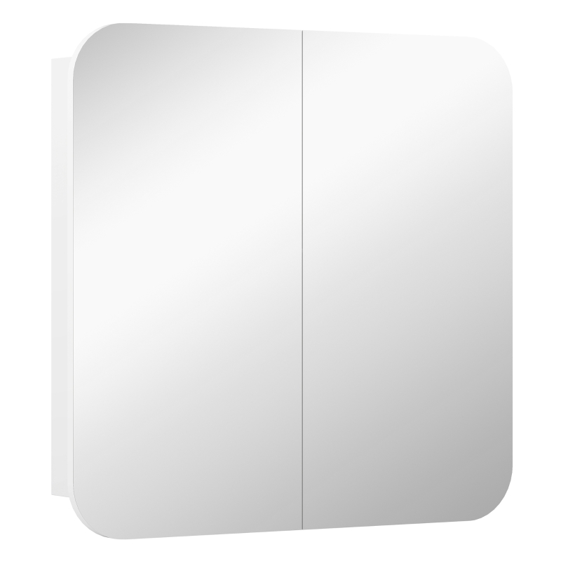 HOMCOM Armario de Baño con Espejo Diseño con Bordes Curvados 2 Puertas Estantes Ajustables 68x13x66 cm Blanco
