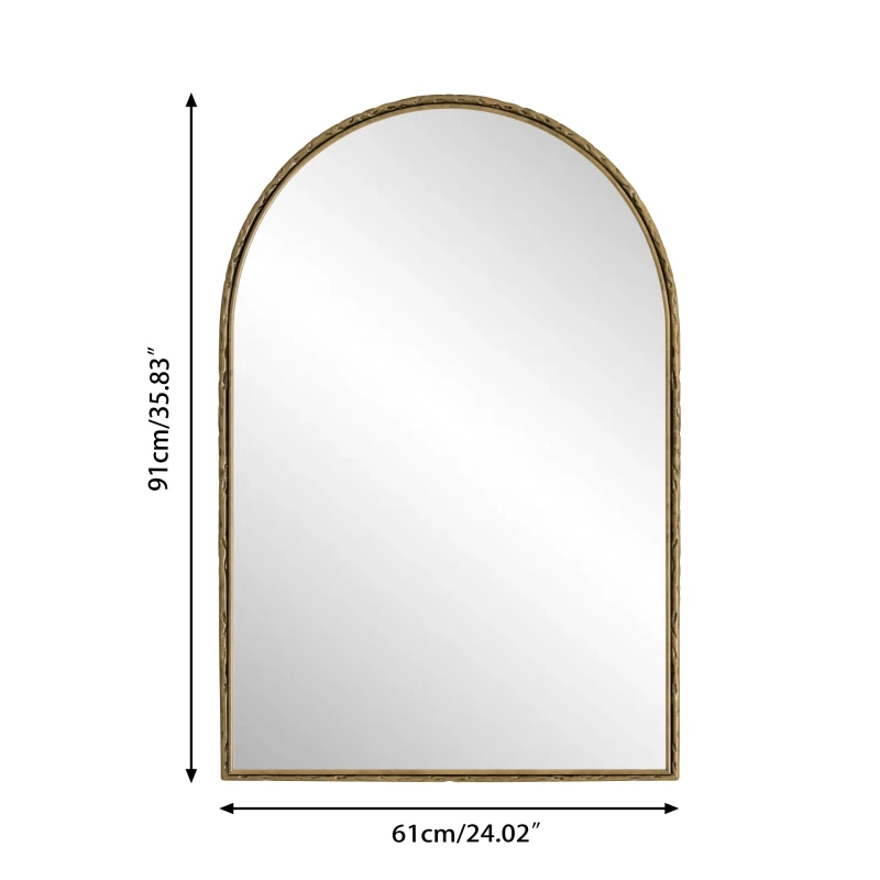 Specchio da parete ad arco con cornice in ferro, specchio da trucco per bagno, 61x2,5x91 cm, Oro