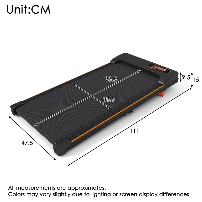 Folding Under Desk Treadmill with Adjustable Incline, LED Display, Magnetic Remote Control, 1-6 km/h Speed, 111L x 47.5W x 15H cm, Black