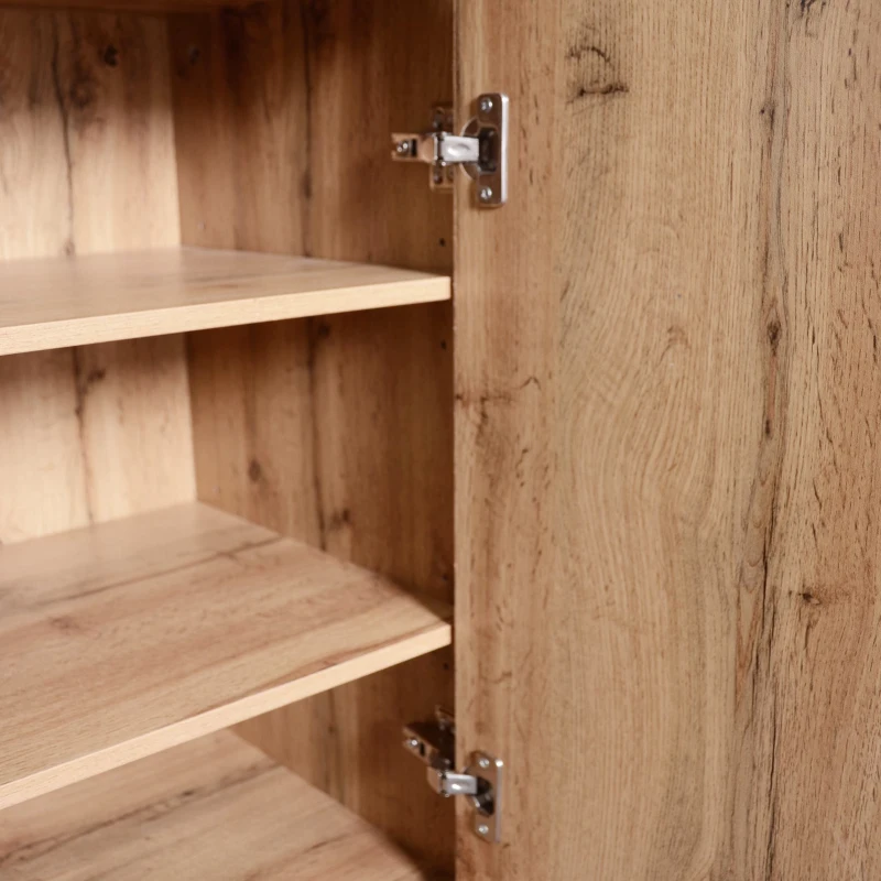 Elegant Hallway Wardrobe Set with Mirror, Shoe Cabinet, Coat Hooks, Bench Seat, Ideal for Entryway, 105L x 40W x 191H cm, Black+Natural