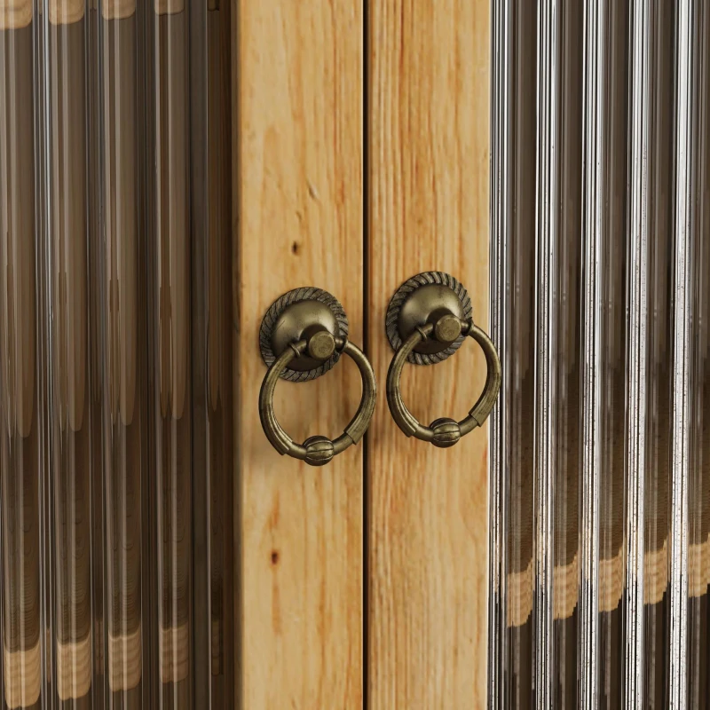Armoire murale avec portes en verre, espace de rangement à trois niveaux et porte-serviettes, pour salle de bain, cuisine, salle à manger, 63x18x60 cm, Couleur naturelle