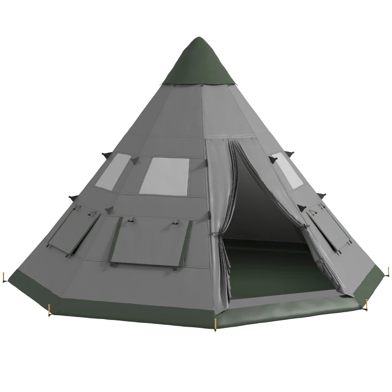 Outsunny 6 Men Tipi Tent with Carry Bag - Grey