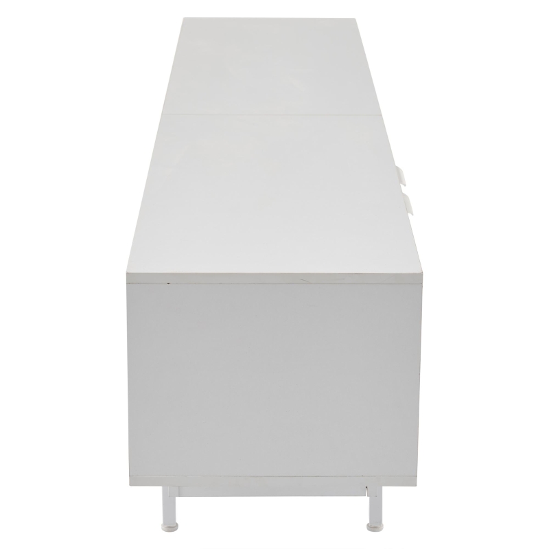 Modern Bohemian TV Entertainment Center with Cabinet and Drawers, Geometric Lines TV Stand for 90 Inch TVs, 200L x 40W x 51H cm, White