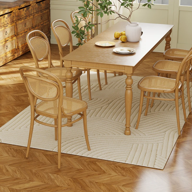 HOMCOM Tapis salon 200 x 140 cm, tapis à poils épais géométrique, moelleux et antidérapant, crème