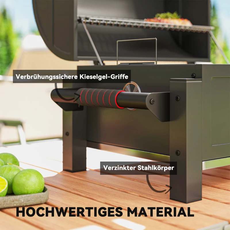 Outsunny Kohlegrill mit Deckel, Warmhalterost, Aschefach, Thermometer, rostfrei, 67 x 53 x 55cm, Schwarz/Rot