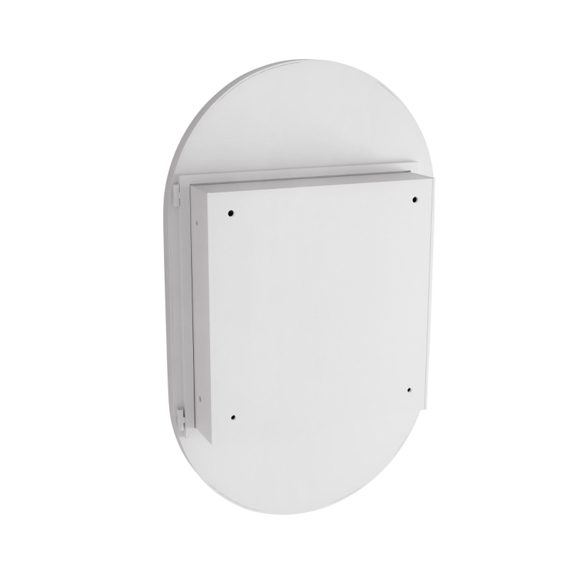 Armoire murale avec miroir ovale, armoire à miroir avec espace de rangement pour salle de bain, salon et chambre, 85x51,5x12 cm, Blanc