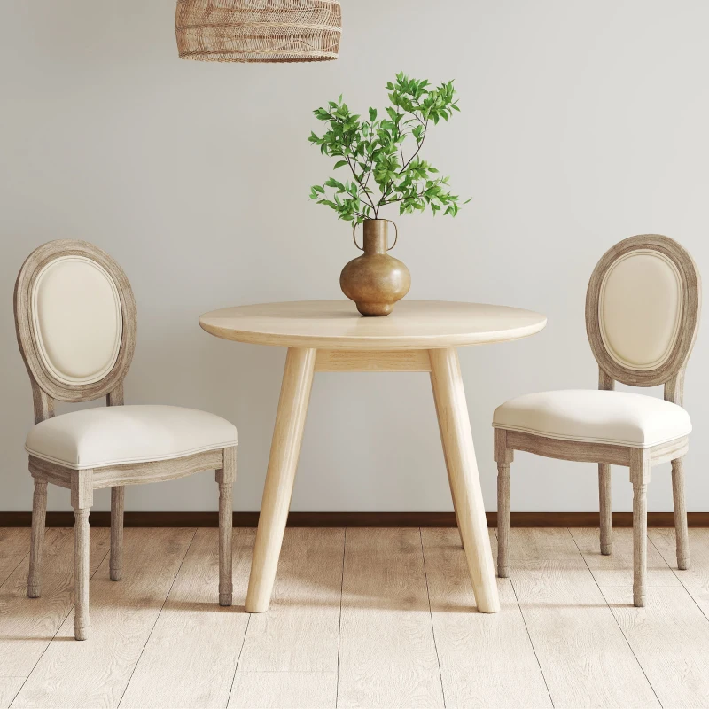 Homcom Set 2 Scaune Vintage – Capitontate, Alb, pentru Sufragerie