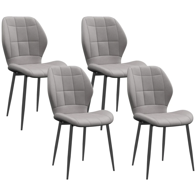 HOMCOM Set of Four Modern Style Flannel Dining Chairs - Light Grey