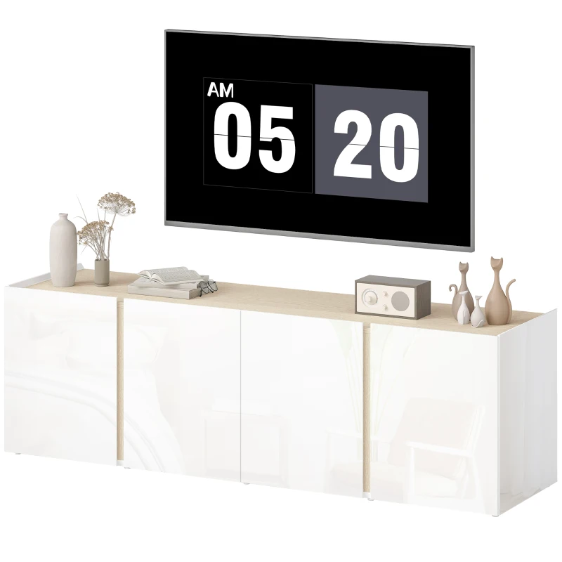 HOMCOM TV-Kommode für 65-Zoll-Fernseher, Fernseh-Schrank mit Soft-Close-Türen, anpassbare Regale, Kabellöcher, für Wohnzimmer, Weiß
