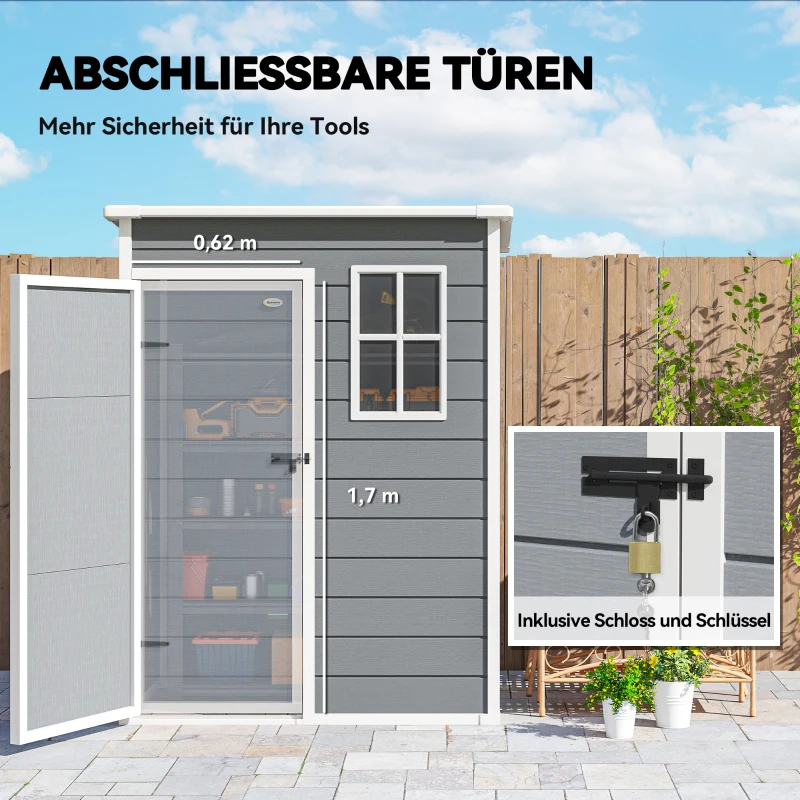 Outsunny Gerätehaus Kunststoff 1,14m² 151 x 92 x 193cm Geräteschuppen mit Pultdach Boden Fenster Grau(m-7)