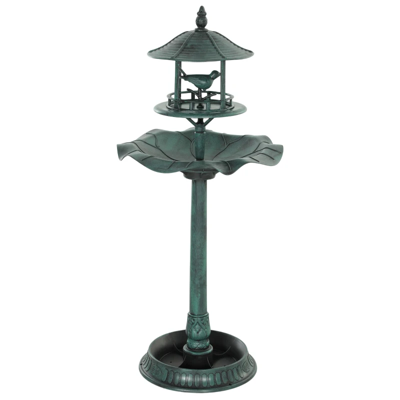 Outsunny Baño de pájaros bebedero para pájaros jardinera 3 en 1 Ø 50 x 113 cm polipropileno verde grisáceo