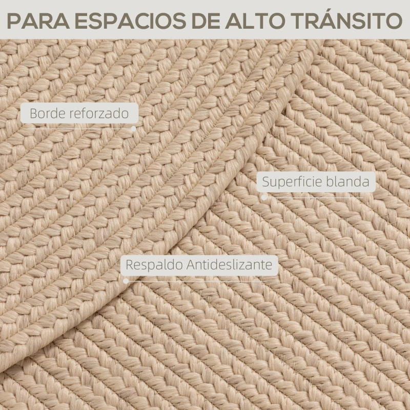 HOMCOM Alfombra Salón 170x120 cm Lavable en Lavadora Tejido a Mano Estilo Rústico Tapete para Sala de Estar Dormitorio Beige