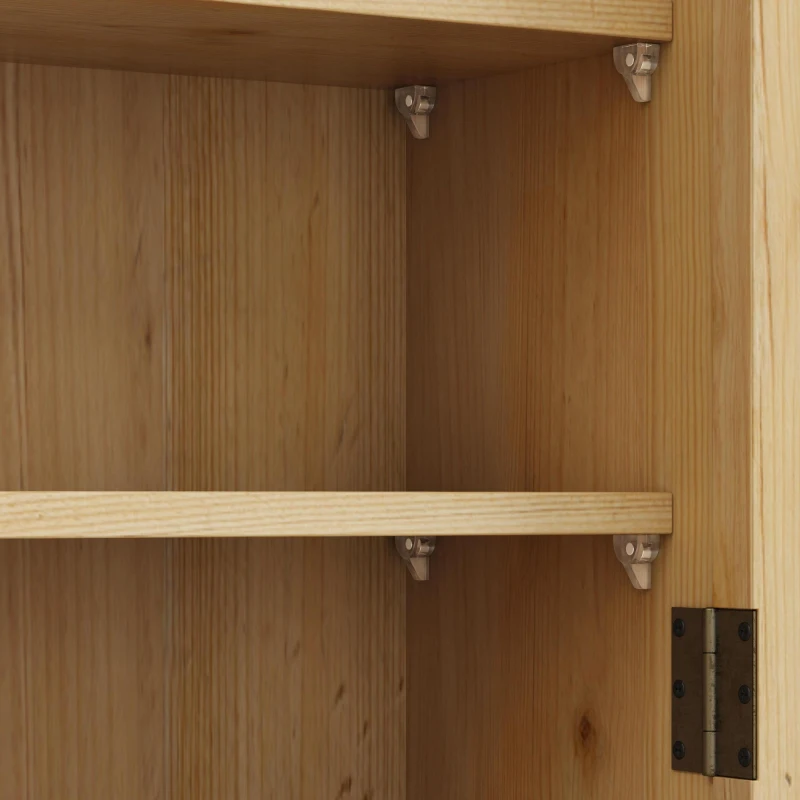 Armoire murale avec portes en verre, espace de rangement à trois niveaux et porte-serviettes, pour salle de bain, cuisine, salle à manger, 63x18x60 cm, Couleur naturelle