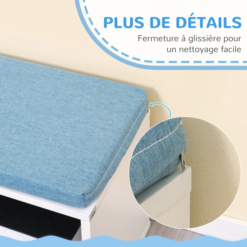 HOMCOM Bibliothèque banc 2 en 1 avec 5 compartiments de rangement et 2 coussins 108 x 30 x 60 cm blanc bleu