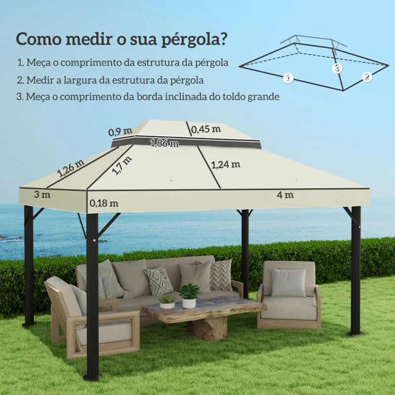 Outsunny Toldo de Substituição para Pérgola 4x3 m Toldo para Pérgola com Teto Duplo e Proteção UV 30+ Creme