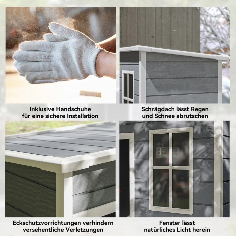 Outsunny Gerätehaus Kunststoff 1,14m² 151 x 92 x 193cm Geräteschuppen mit Pultdach Boden Fenster Grau(m-8)