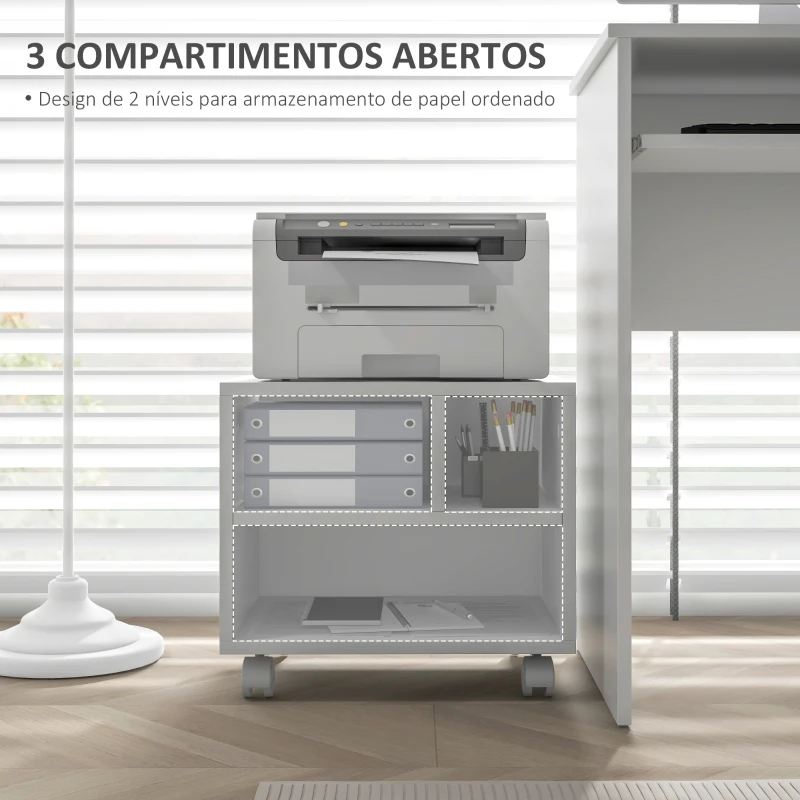 HOMCOM Móvel para Impressora com Rodas Suporte para Impressora com Compartimentos Abertos para Escritório Estúdio 40x30x36 cm Branco